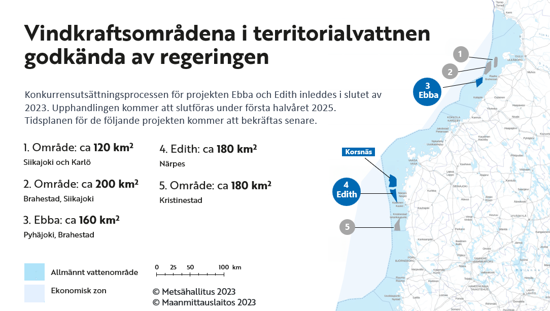 Vindkraftsområdena i territorialvattnen godkända av regeringen